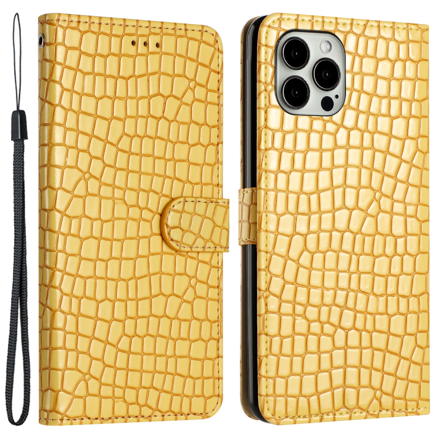 For iPhone 13 Pro 6.1 inch Crocodile Texture Fully Wrapped Leather Cover Stand Phone Wallet Case with Hand Strap For iPhone 13 Pro 6.1 inch Crocodile Texture Fully Wrapped Leather Cover Stand Phone Wallet Case with Hand Strap